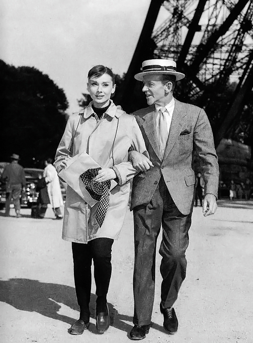 Audrey Hepburn and Fred Astaire in Paris for the production of Funny Face, 1956