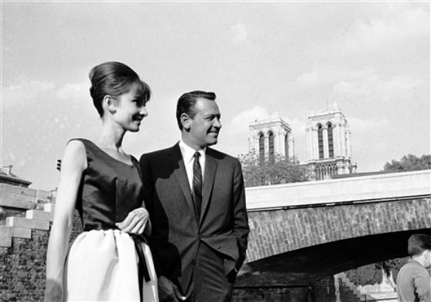Audrey Hepburn along with William Holden and Jack Lemmon at a press junket for Paris When it Sizzles
